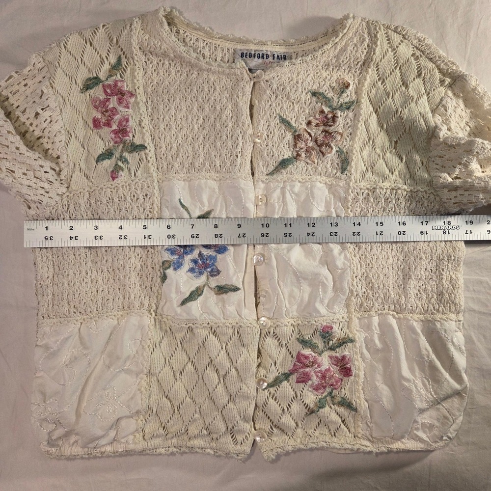 Vintage Bedford Fair Women's Crochet Floral Embroidered Top Size M Cottage Boho - Picture 8 of 13